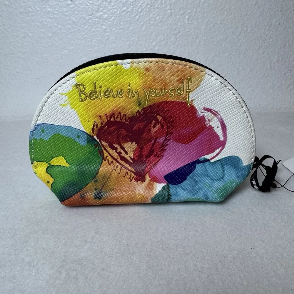 New Desigual Make-up Bag Toiletry Embroidered Believe In Yourself Pouch Colorful